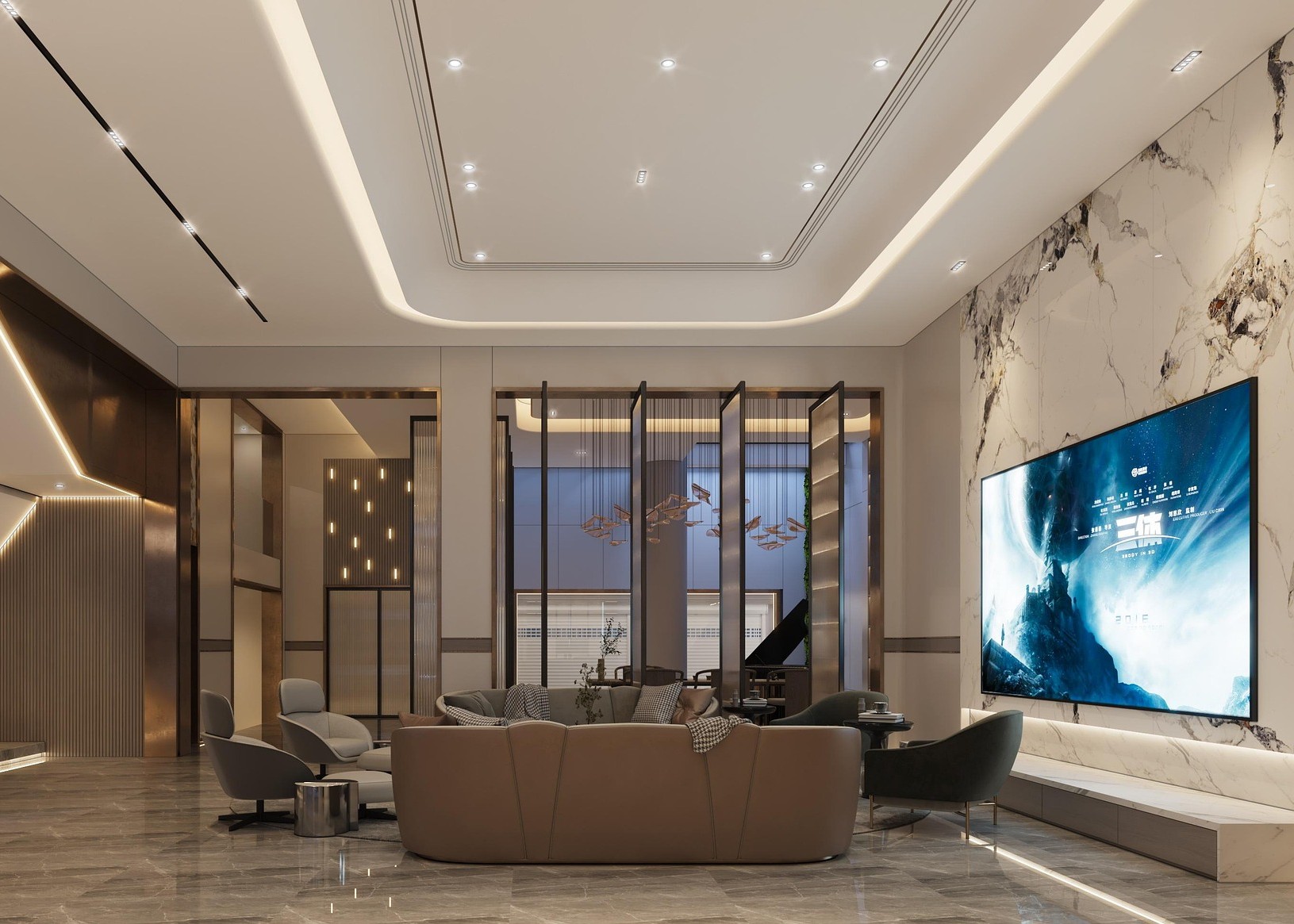 Luxury living room with elegant furniture and decorative accents